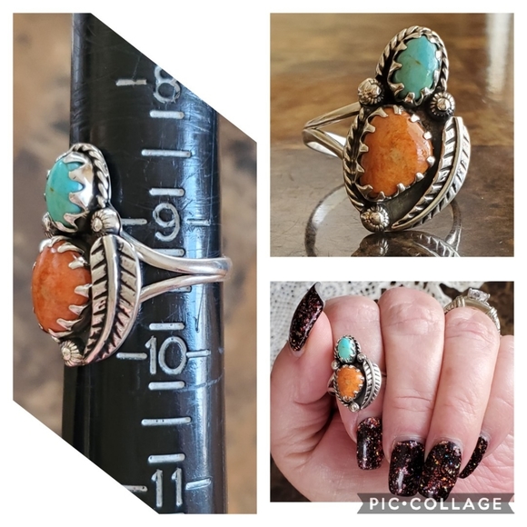 Genuine Coral & Blue Mojave Turquoise Ring 9.5 - Picture 7 of 7